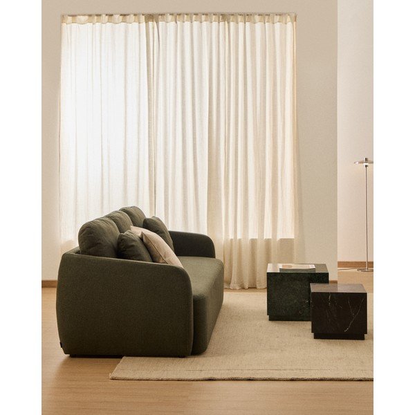 Tumši zaļš salokāms dīvāns no šenila auduma 218 cm Laira – Kave Home-image-1