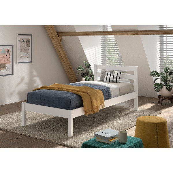 Balta priedes masīvkoka bērnu gulta bez režģa 90x200 cm Pino – Vipack-image-1