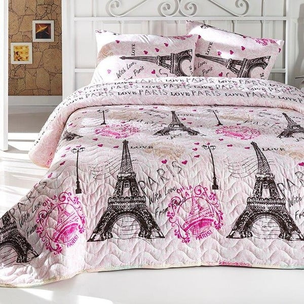 Divguļamās gultas pārklāja un 2 spilvendrānu komplekts ar kokvilnas maisījumu From Paris, 200 x 220 cm
