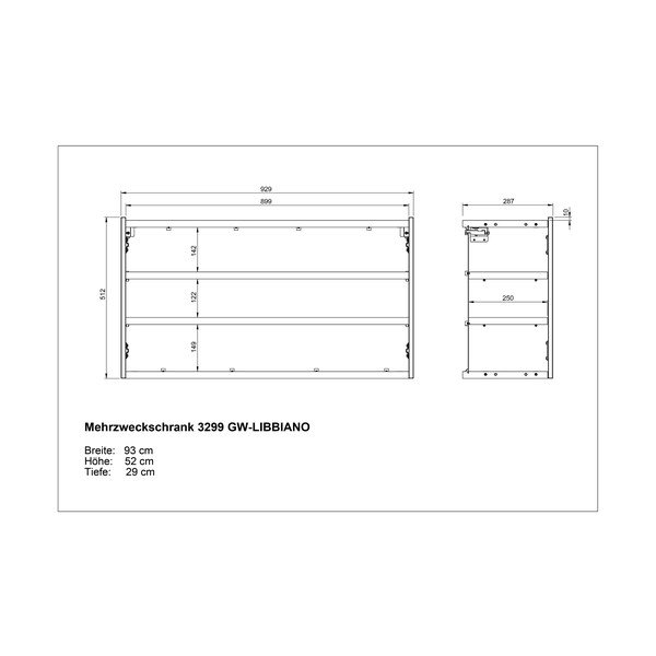 Krēmkrāsas piekarināms skapītis ar ozolkoka imitāciju 93x52x29 cm Libbiano – Germania-image-4