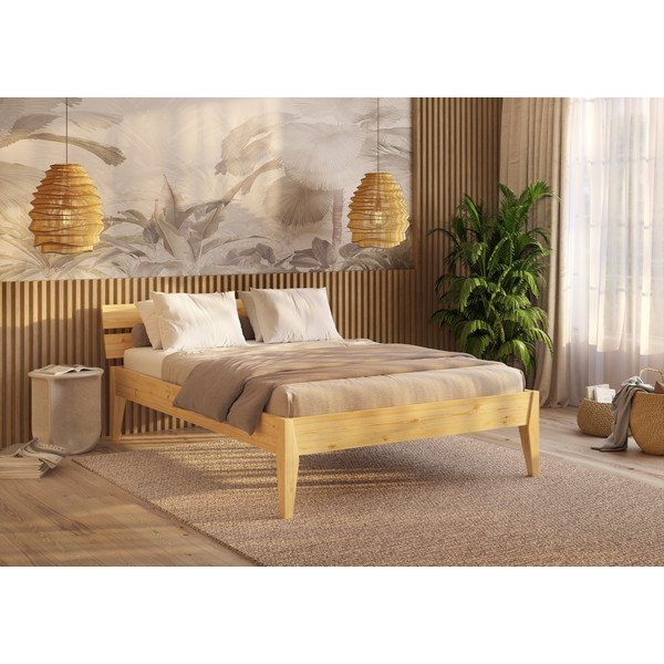 Dabīga toņa priedes masīvkoka divvietīga gulta 140x200 cm Torino – Olivia Living-image-3