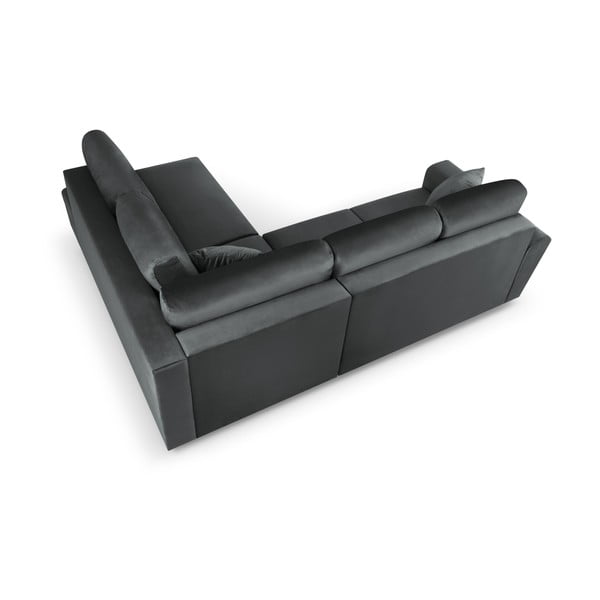 Tumši pelēks samta salokāms stūra dīvāns ar uzglabāšanas vietu (ar labo stūri/L veida) Kyoto – Cosmopolitan Design-image-4