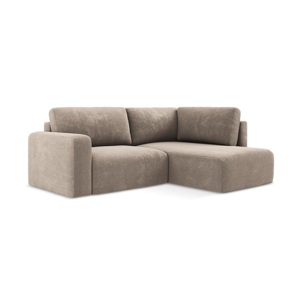 Bēšs salokāms stūra dīvāns no šenila auduma ar uzglabāšanas vietu (ar labo stūri/L veida) Kona – Makamii-image-2