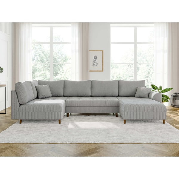 Gaiši pelēks velveta stūra dīvāns (ar labo stūri/U veida) Ariella – Ropez-image-1