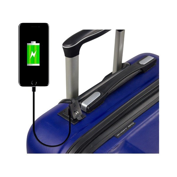 2 zilu ceļojuma koferu komplekts uz riteņiem ar USB pieslēgvietām My Valice LASSO Cabin & Large-image-3