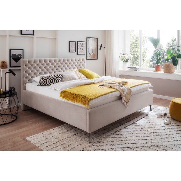 Balta/krēmkrāsas polsterēta divvietīga gulta ar veļas kasti ar redelēm 180x200 cm La Maison – Meise Möbel-image-1