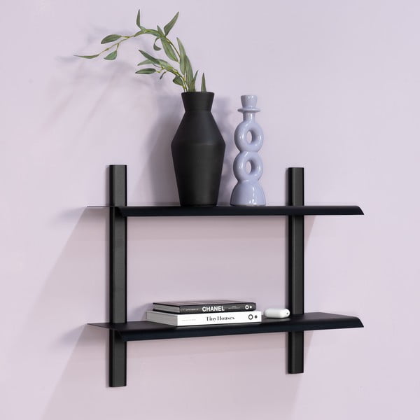 Melns daudzlīmeņu metāla sienas plaukts 60 cm Hola – Spinder Design-image-1