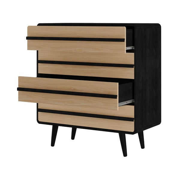 Melna augsta kumode ar ozolkoka imitāciju 80x88 cm Chantal – Støraa-image-2