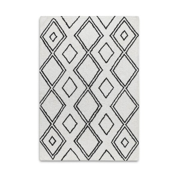 Melns un balts ar rokām austs kokvilnas paklājs ar ģeometriskiem motīviem HF Living Morocco, 140 x 200 cm