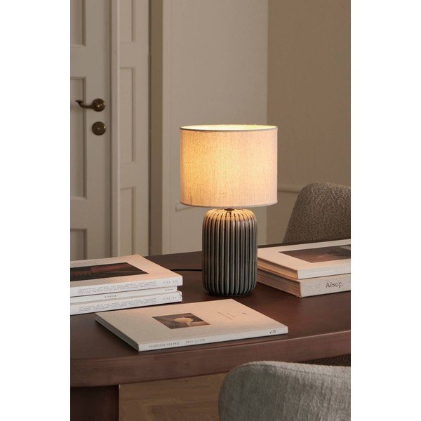 Pelēka/bēša tekstila galda lampa (augstums 36 cm) Mizu – Ellos Home-image-1