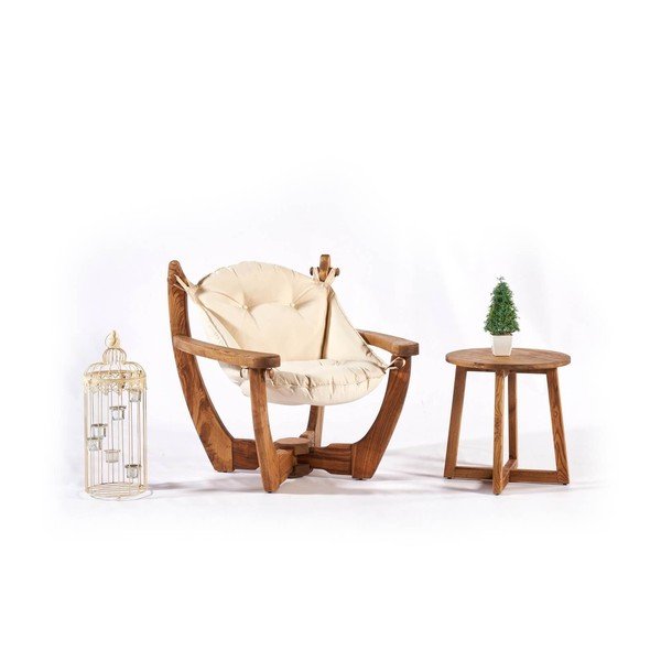 Krēmkrāsas/dabīga toņa masīvkoka dārza atpūtas krēsls Relax – Floriane Garden-image-3