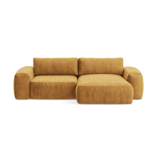 Sinepju dzeltens salokāms stūra dīvāns no šenila auduma (ar labo stūri/ar zvilni) Kuki – Makamii