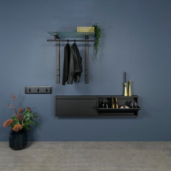 Melns metāla sienas pakaramais ar plauktu 80 cm Dutch – Spinder Design-image-1