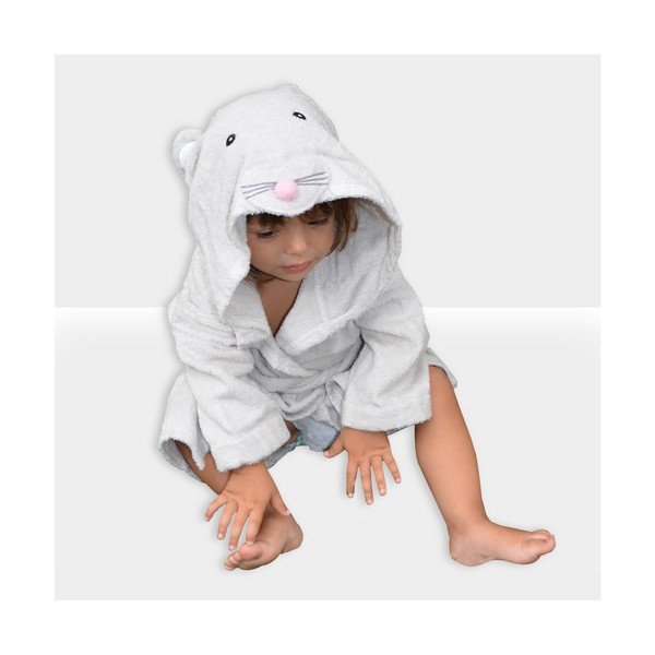 Balts/pelēks kokvilnas halāts bērniem M izmērs Mouse – Rocket Baby-image-3