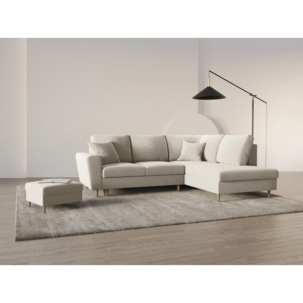 Bēšs samta salokāms stūra dīvāns ar uzglabāšanas vietu (ar labo stūri/L veida) Kyoto – Cosmopolitan Design-image-2