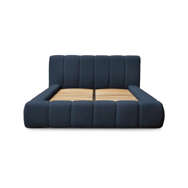 Tumši zila polsterēta divvietīga gulta ar veļas kasti un redelēm 180x200 cm Denali – Bobochic Paris-image-3