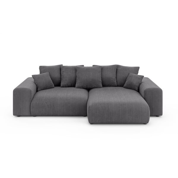 Pelēks velveta salokāms stūra dīvāns ar uzglabāšanas vietu (ar maināmu stūri) Luma – Ropez