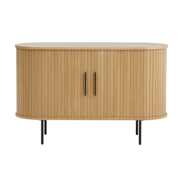 Dabīga toņa kumode ar ozolkoka imitāciju ar bīdāmām durvīm 120x76x45 cm Nola – Unique Furniture