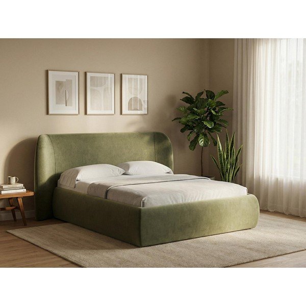 Gaiši pelēka polsterēta divvietīga gulta ar veļas kasti un redelēm 160x200 cm Hauke – Makamii-image-1