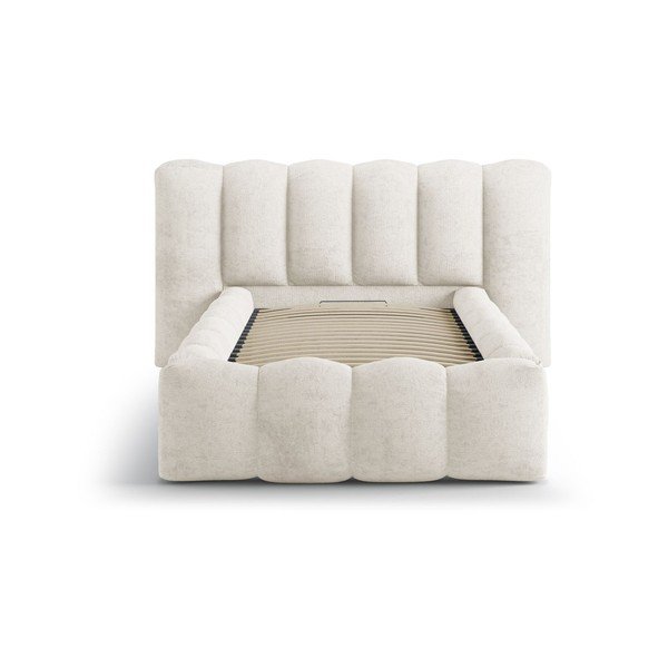 Bēša polsterēta vienvietīga gulta ar veļas kasti un redelēm 90x200 cm Lupine – Micadoni -image-3