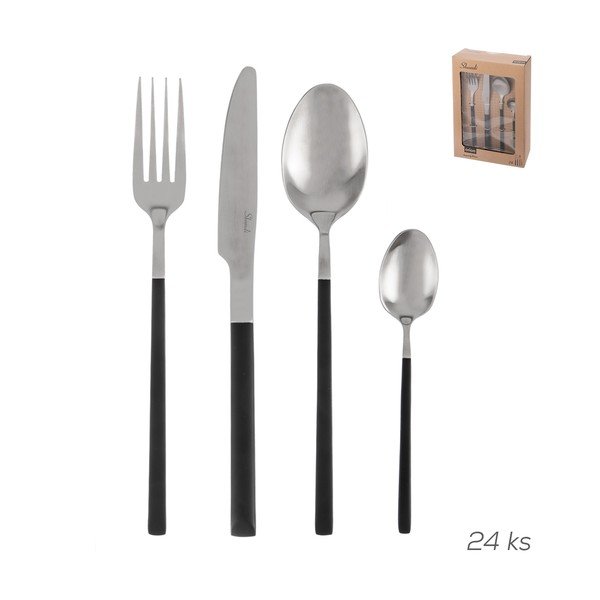 Melns/sudraba krāsas nerūsējošā tērauda galda piederumi (24 gab.) Skandi – Orion-image-4
