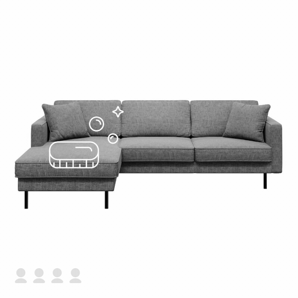 4 sēdvietu dīvāna ar auduma polsterējumu tīrīšana, sausā + mitrā tīrīšana