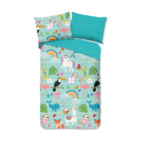 Zila vienguļamā kokvilnas bērnu gultas veļa 140x200 cm Festen – Good Morning