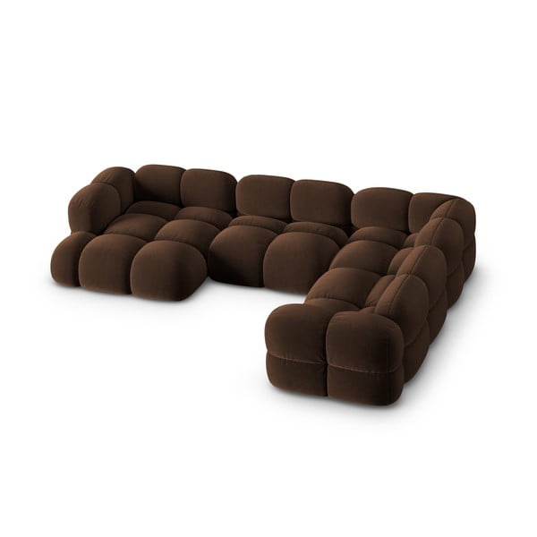 Tumši brūns samta stūra dīvāns (ar labo stūri/U veida) Loretto – Cosmopolitan Design