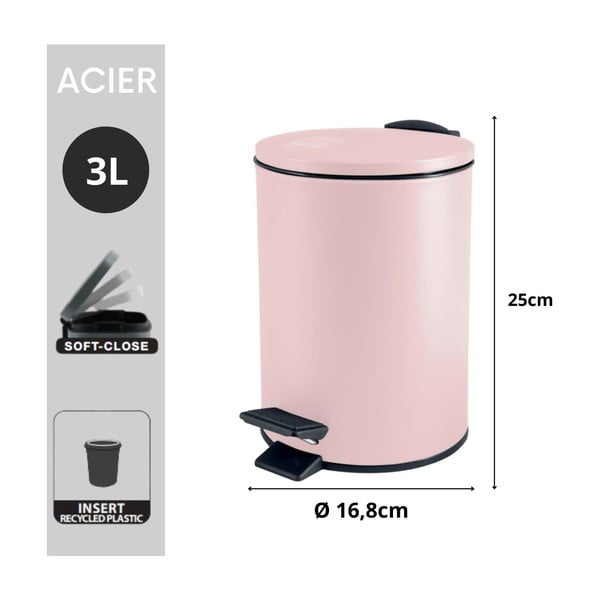 Rozā tērauda atkritumu tvertne ar pedāli 3 l   Adelar – Spirella-image-4