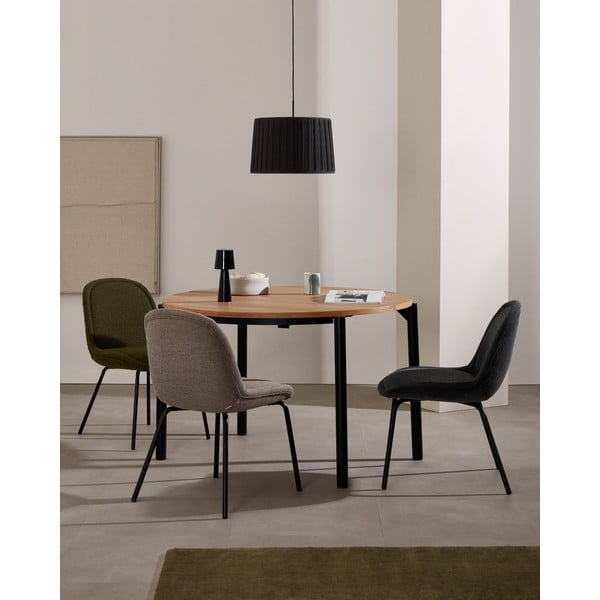 Dabīga toņa apaļš izvelkams ēdamgalds ar ozolkoka imitācijas galda virsmu ø 90 cm Montuiri – Kave Home-image-1