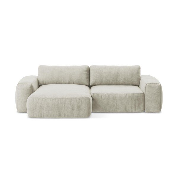 Bēšs salokāms stūra dīvāns no šenila auduma (ar kreiso stūri/ar zvilni) Kuki – Makamii