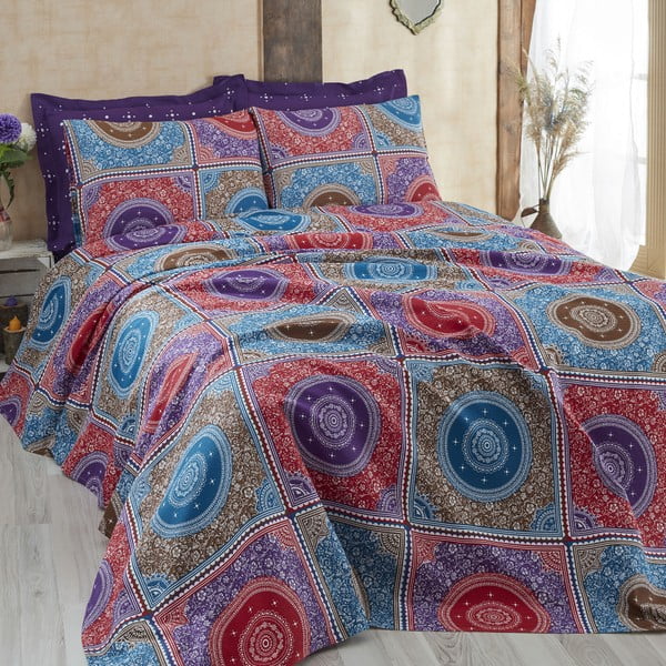 Violets divvietīgas gultas pārklājs ar palagu un spilvendrānām Ornament, 200 x 235 cm