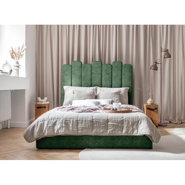 Zaļa mīksta divvietīga gulta ar uzglabāšanas vietu un restēm 180x200 cm Dreamy Aurora – Miuform-image-3