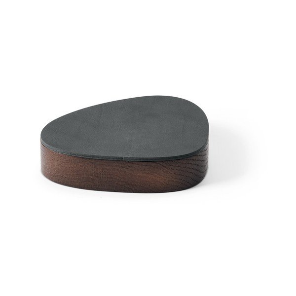 Antracīta pelēka/brūna dekoratīva koka/ekoloģiskās ādas uzglabāšanas kaste ar vāku 14x12,5x3,5 cm Curve Nupo – LIND DNA