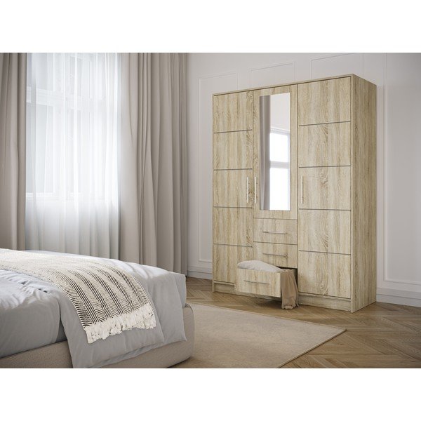 Ozolkoka imitācijas skapis ar spoguli 147x200 cm Derry – Cosmopolitan Design-image-1