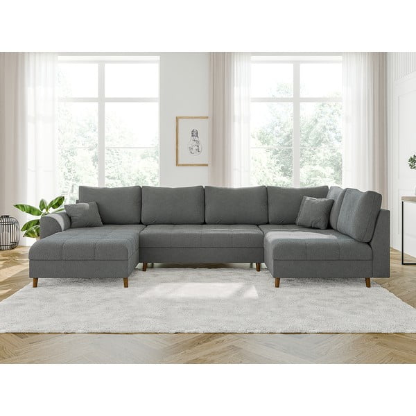 Pelēks stūra dīvāns no buklē auduma (ar kreiso stūri/U veida) Ariella – Ropez-image-1