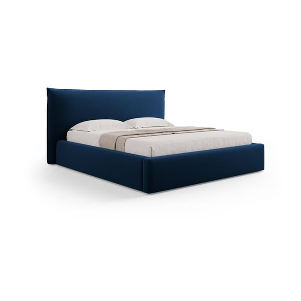 Tumši zila polsterēta divvietīga gulta ar veļas kasti un redelēm 160x200 cm Elio – Milo Casa-image-4