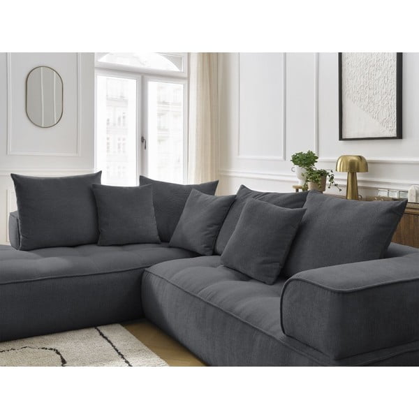 Tumši pelēks stūra dīvāns no šenila auduma (ar kreiso stūri/L veida) Whesley – Bobochic Paris-image-4