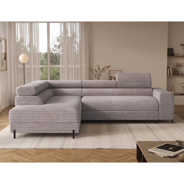 Pelēks velveta stūra dīvāns (ar kreiso stūri/L veida) Colesio – ELTAP-image-2