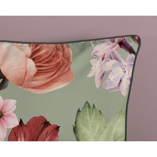 Zaļa vienguļamā gultas veļa no kokvilnas satīna 140x220 cm Fiori – Descanso-image-3