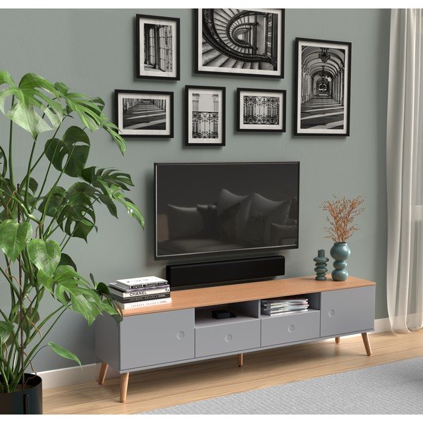 Pelēka TV kumode ar ozolkoka kājām Tenzo Dot, platums 192 cm-image-1