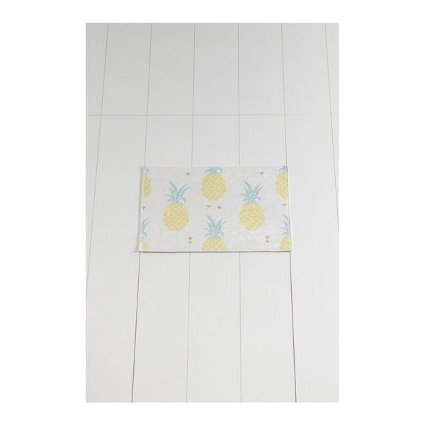 Balts un dzeltens vannasistabas paklājs Tropica Pineapple, 60 x 40 cm