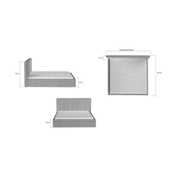 Brūna polsterēta divvietīga gulta ar veļas kasti un ar redelēm 200x200 cm Audrey – ELTAP-image-4