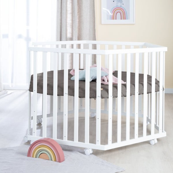 Balta bērnu sētiņa ar regulējamu augstumu/ar riteņiem – Roba-image-3