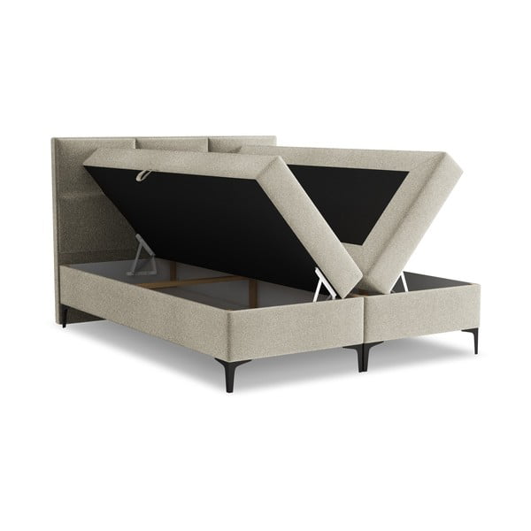 Pelēkbrūna atsperu gulta ar veļas kasti 140x200 cm Pakalana – Makamii-image-1