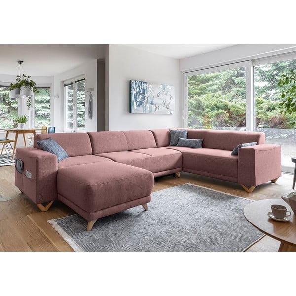 Rozā salokāms/ar uzglabāšanas vietu stūra dīvāns (ar labo stūri/U veida) Classy Sophie – Miuform-image-3