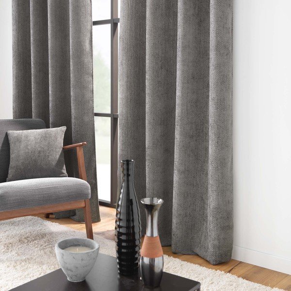 Antracīta pelēks aizkars no šenila 140x260 cm Leo – douceur d'intérieur-image-1