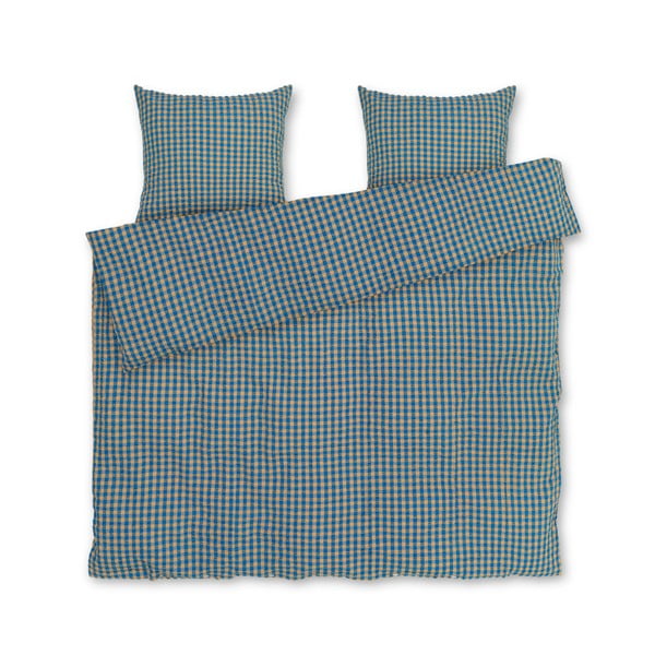 Okera dzeltena/zila divvietīga/īpaši gara gultas veļa no krepa auduma 200x220 cm Bæk&Bølge – JUNA