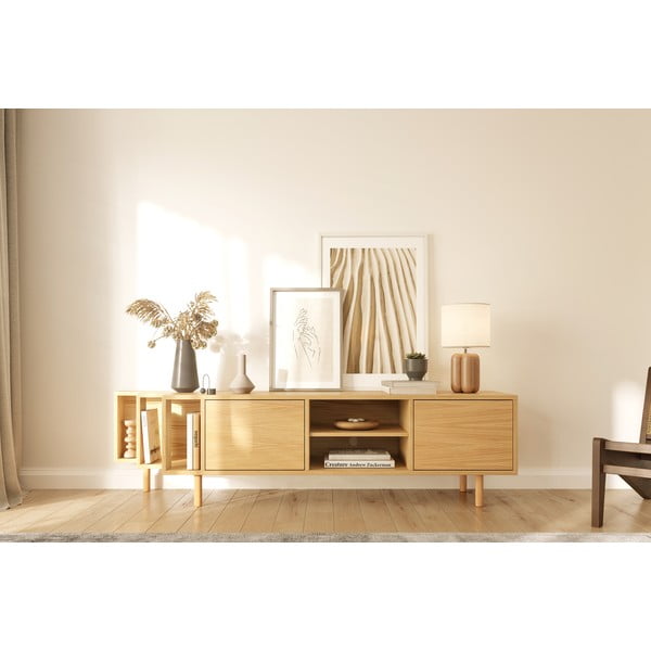 Dabīga toņa TV galdiņš ar ozolkoka imitāciju 189x50x44 cm Shift – Woodman-image-1