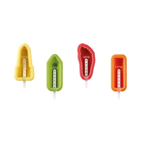 4 dažādu formu krāsainu silikona saldējuma veidņu komplekts Lékué Iconic